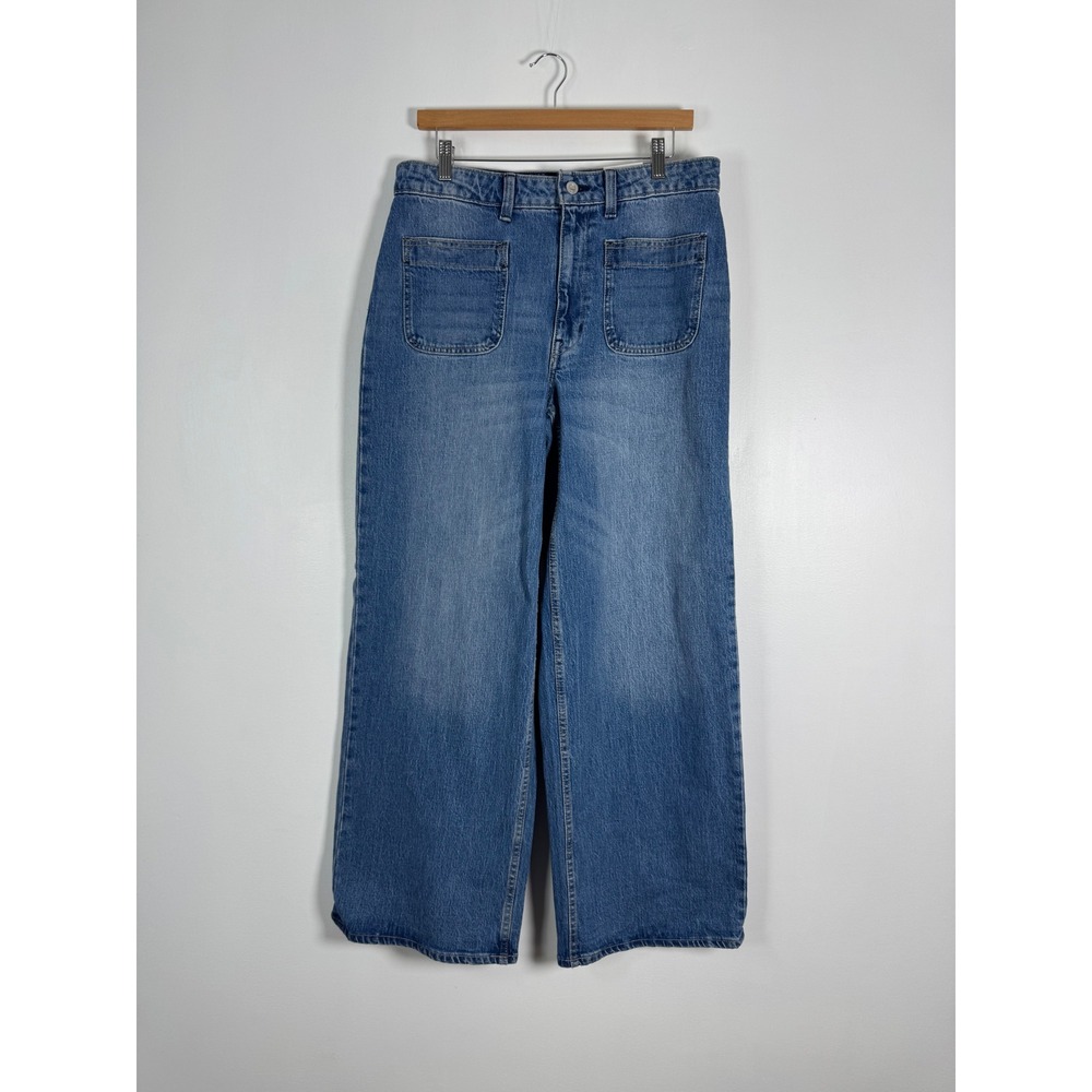 Retro Free Assembly Womens 12 Wide Leg Jeans Blue Patch Pocket High Rise Denim
